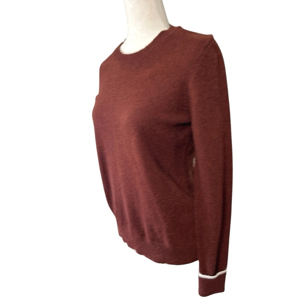 Orvis Rust Sweater Top Size Small Striped Cuff Jewel Neck Fall Preppy Academia
